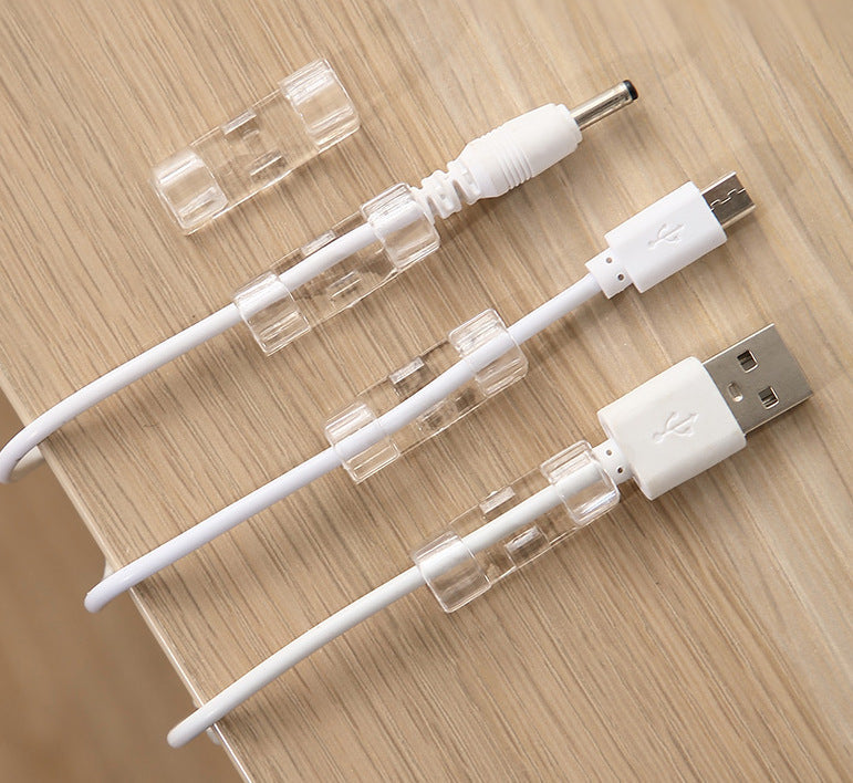 Clear Self-Adhesive Wire Organizers for Home Office & Entertainment Centers – 20-Piece Cord Management System for Desktop PC USB Charging Ca
