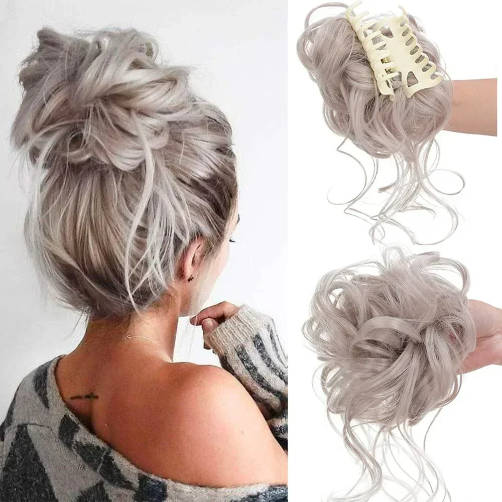 Clip-In Messy Bun Hairpiece with Curls – Synthetic Hair Extension for Instant Updo Volume and Texture