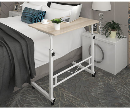 Rolling Laptop Desk with Adjustable Height 27.5-34.5 Inches Steel Frame Wood Top Mobile Workstation for Bedroom Sofa Home Office Compact Com