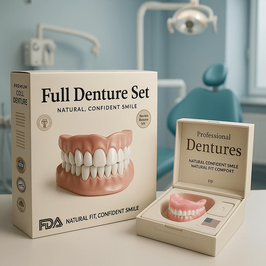 Moldable Cosmetic Denture Set Upper & Lower – Heat-Fit Natural White Teeth for Everyday Confidence