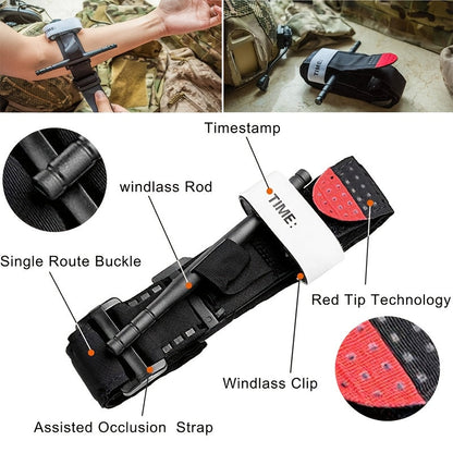 Emergency First Aid Kit with Tourniquet for Outdoor Adventures, Camping & Hiking Survival Trauma Medical Supplies | Compact Portable Bag