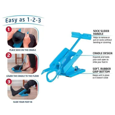 Assistive Sock Aid Tool with Extended Handle for Seniors, Pregnancy, Recovery & Limited Mobility | Fits All Hosiery Types | Foldable