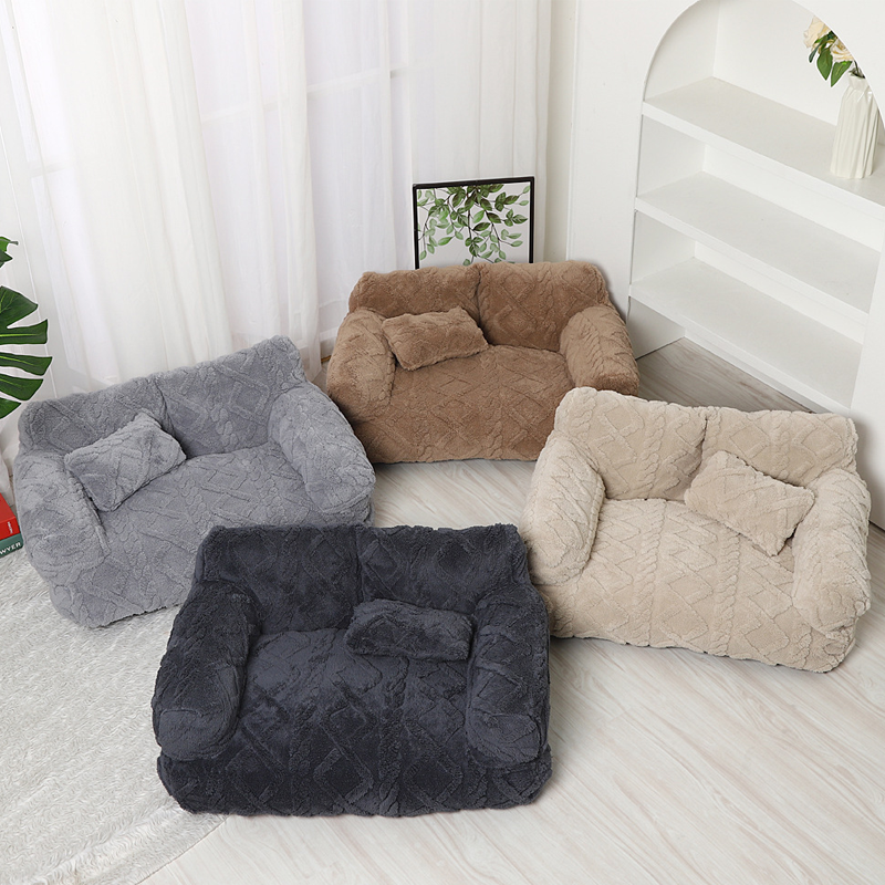 Cama para perro tipo sofá acogedora con borde elevado – Diseño de felpa suave