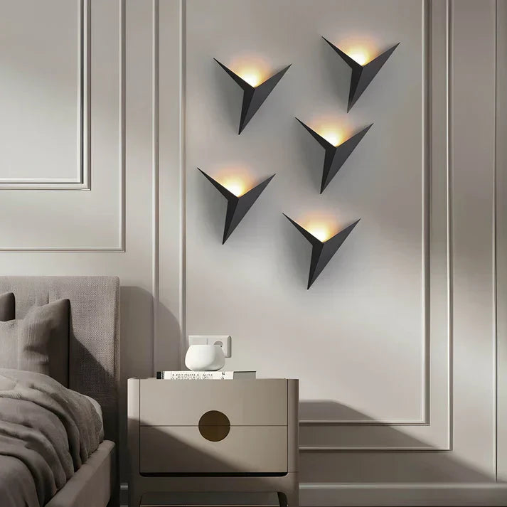 Iron Sconce Light 7.9 in Diameter Black Geometric Origami Shape 3000K Warm LED for Bedroom Hallway Living Spaces Modern Minimalist Indirect
