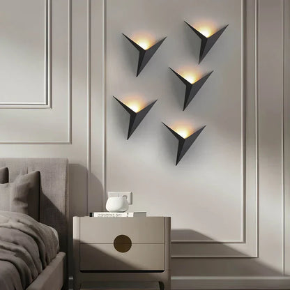 Iron Sconce Light 7.9 in Diameter Black Geometric Origami Shape 3000K Warm LED for Bedroom Hallway Living Spaces Modern Minimalist Indirect