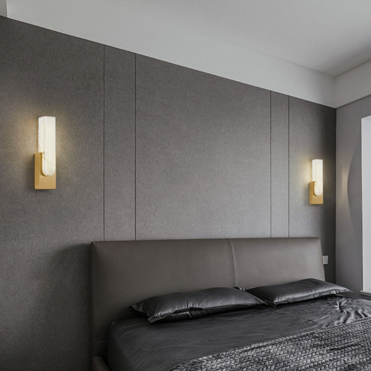 LED Sconce Light 20 Inch Vertical Alabaster Shade Gold Base Hardwired Modern Bedroom Hallway Wall Fixture for Contemporary Homes