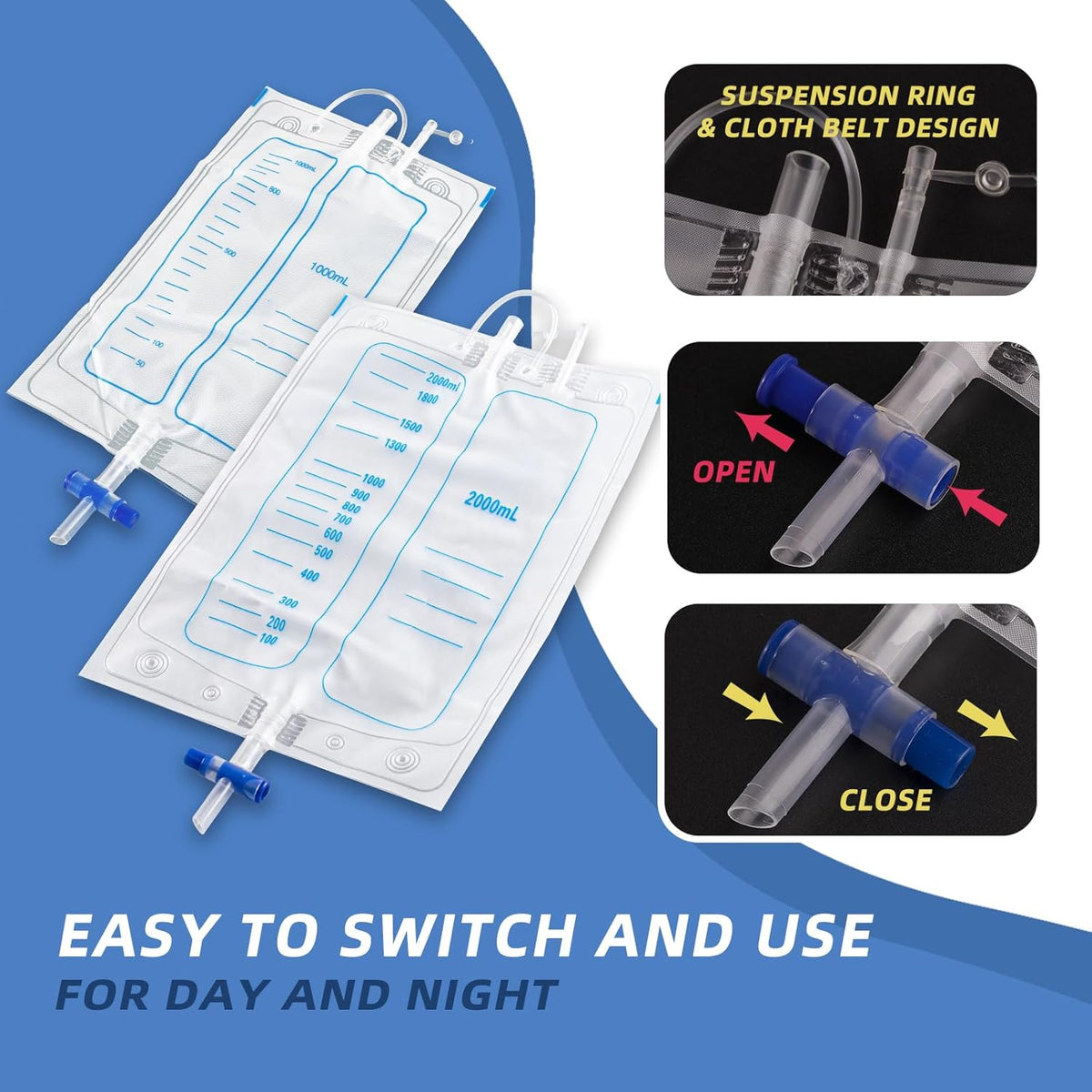 Portable Reusable Urinary Catheter Bag System with Waist Straps & 39-Inch Tube for Adults