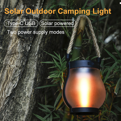 USB Rechargeable Portable Lantern with Hemp Handle & Auto Light Sensor for Patio Deck Porch Bedroom Camping Outdoor Indoor Ambient Lighting