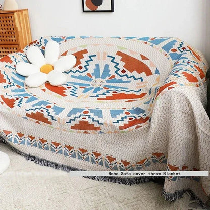 Jacquard Woven Accent Blanket with Fringe for Couch Bed Chair 51x63 in 63x87 in Multicolor Cotton Poly Blend Bohemian Home Decor