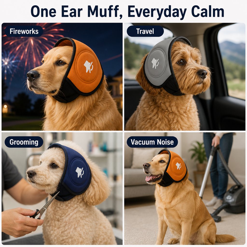Ortekor Calming Dog Ear Muffs for Fireworks, Thunderstorms & Grooming - Soft Noise-Reducing Wrap to Help Ease Stress