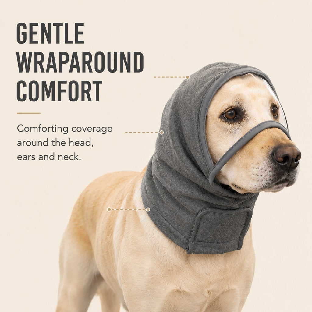 Ortekor Calming Dog Hood with Clear Viewing Panel, Gentle Head & Neck Wrap for Grooming, Thunderstorms, Fireworks & Travel Comfort