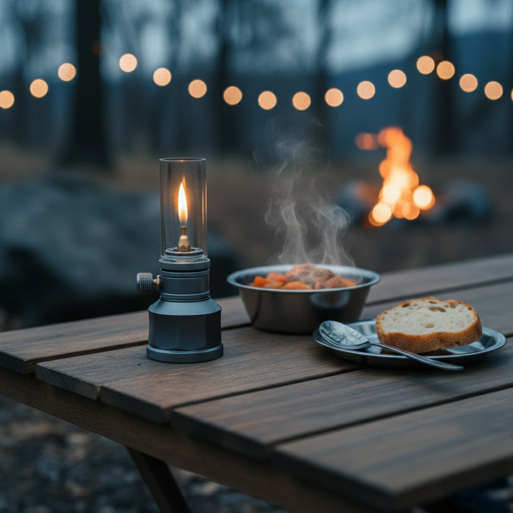 Butane Gas Lantern Aluminum Portable Outdoor Light Camping Hiking Backpacking Adjustable Flame Manual Ignition Vintage Design Travel Gear Em