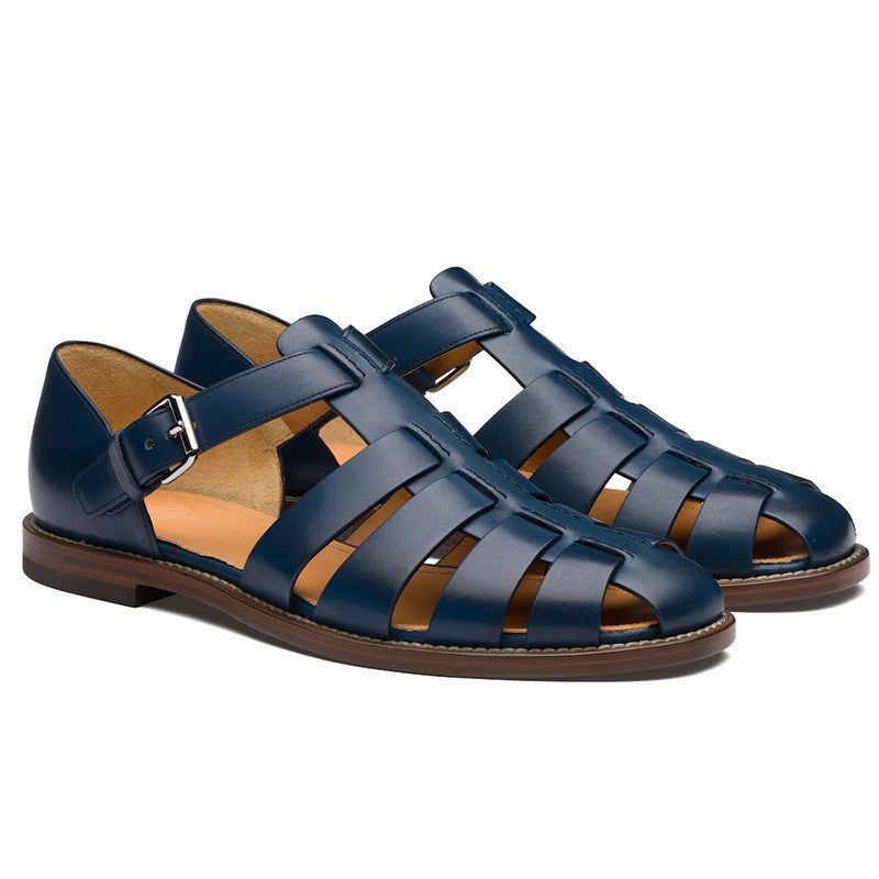 Closed-Toe Leather Sandals for Men with Adjustable Buckle Strap | Summer Casual Footwear | Breathable Open Design | Rubber Sole