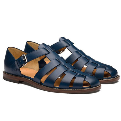 Closed-Toe Leather Sandals for Men with Adjustable Buckle Strap | Summer Casual Footwear | Breathable Open Design | Rubber Sole