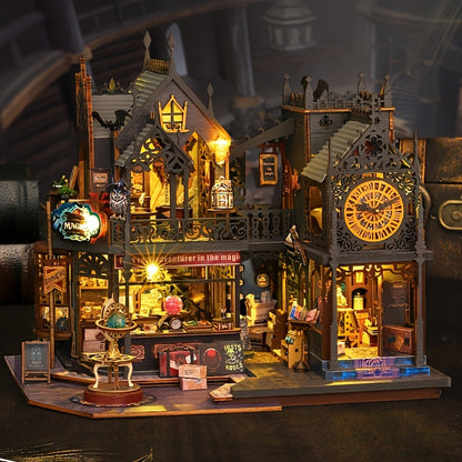 Encantador puzzle 3D de madera "Casa del libro" con iluminación LED | Pieza decorativa única para amantes de los libros