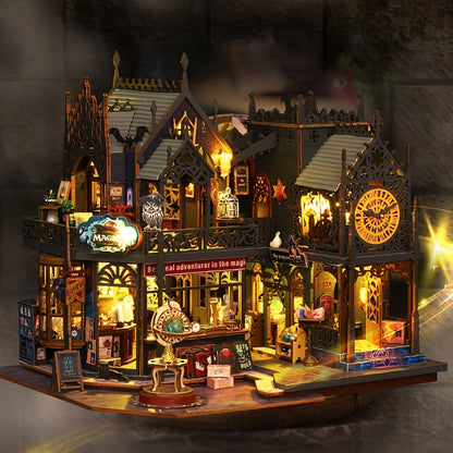 Encantador puzzle 3D de madera "Casa del libro" con iluminación LED | Pieza decorativa única para amantes de los libros