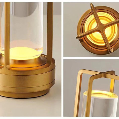 Casa Nordic | Lámpara de mesa tipo linterna de cristal con brillo ajustable | Iluminación portátil con estilo para el hogar y exteriores