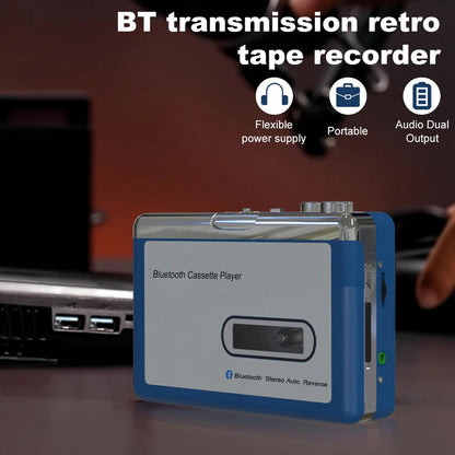 Portable Cassette Player with Bluetooth – Auto-Reverse Tape Deck with Wireless & Wired Playback for Retro Music Lovers