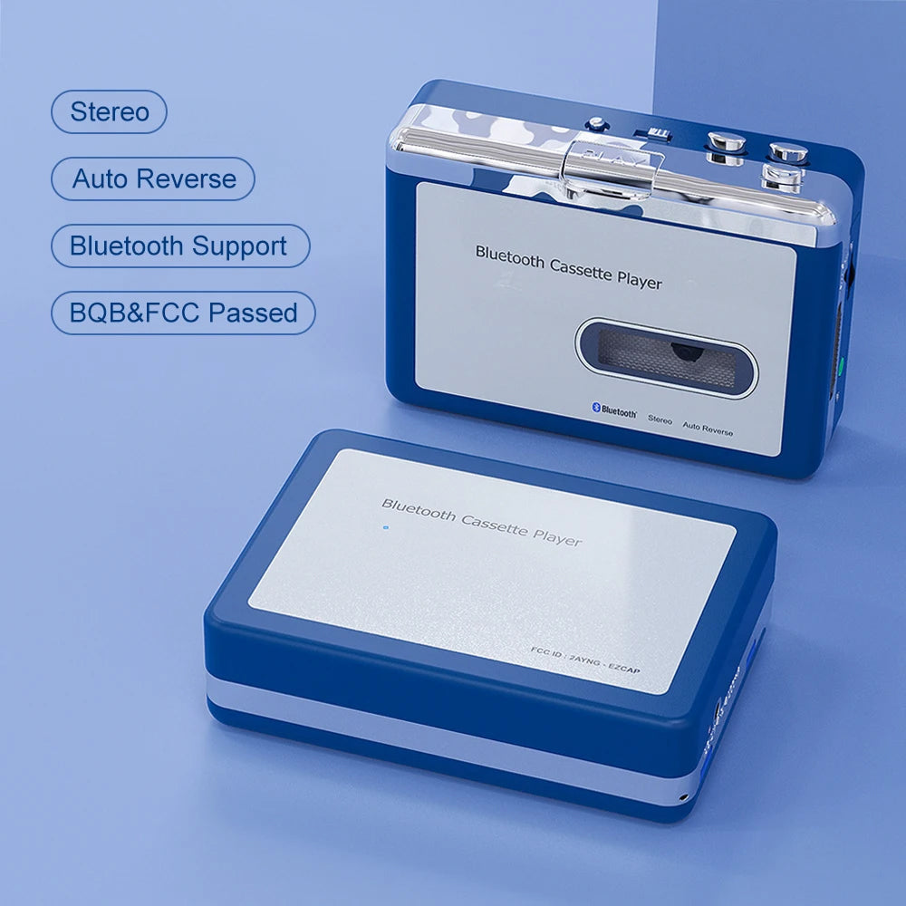 Portable Cassette Player with Bluetooth – Auto-Reverse Tape Deck with Wireless & Wired Playback for Retro Music Lovers