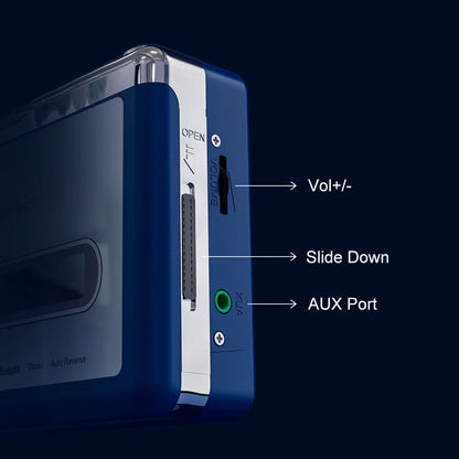 Portable Cassette Player with Bluetooth – Auto-Reverse Tape Deck with Wireless & Wired Playback for Retro Music Lovers