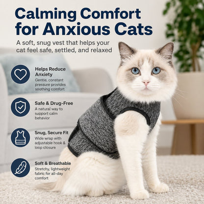 Ortekor Cat Calming Vest for Thunderstorms, Travel & Quiet Time - Soft Adjustable Comfort Wrap for Nervous Cats