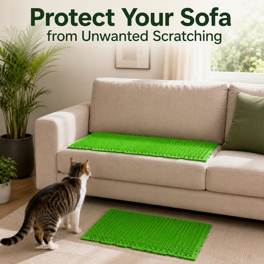 Ortekor 2-Pack Green Cut-to-Fit Cat Deterrent Mat for Sofas, Plants & Balconies - Helps Protect Furniture from Scratching, Digging & Curious Paws