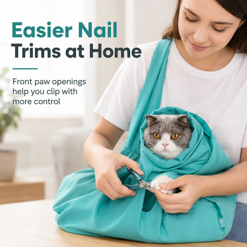 Ortekor Soft Cat Carrier Grooming Bag for Vet Visits &Nail Trims - Helps Reduce Scratching During Routine Care