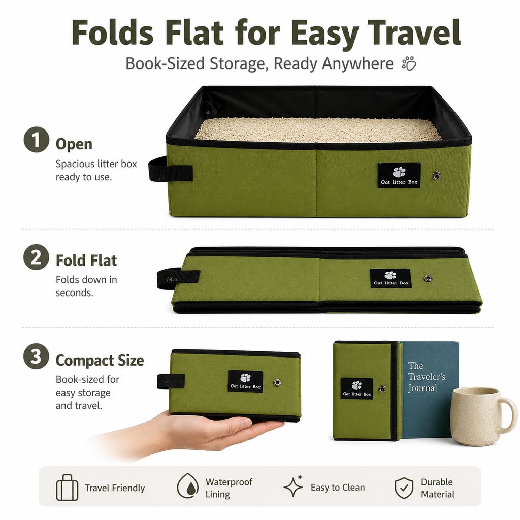 Ortekor Portable Foldable Cat Litter Box for Road Trips, Hotels & RV Travel - Reusable Waterproof Travel Cat Toilet to Stop Leaks & Save Space