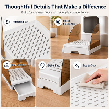Ortekor Adjustable Cat Litter Box Step with Pull-Out Tray for Cleaner Floors
