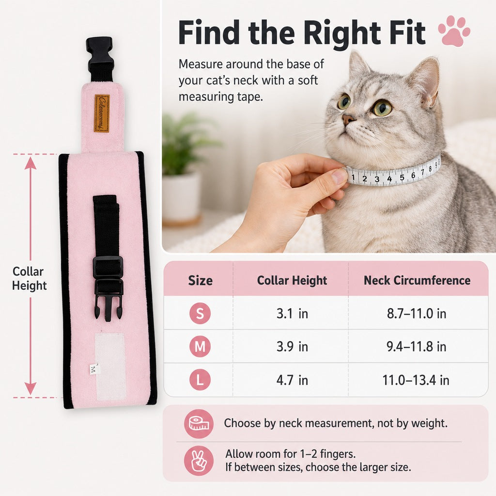 Ortekor Soft Cat Recovery Collar for Post-Surgery Care - Adjustable Anti-Lick Fleece Neck Wrap