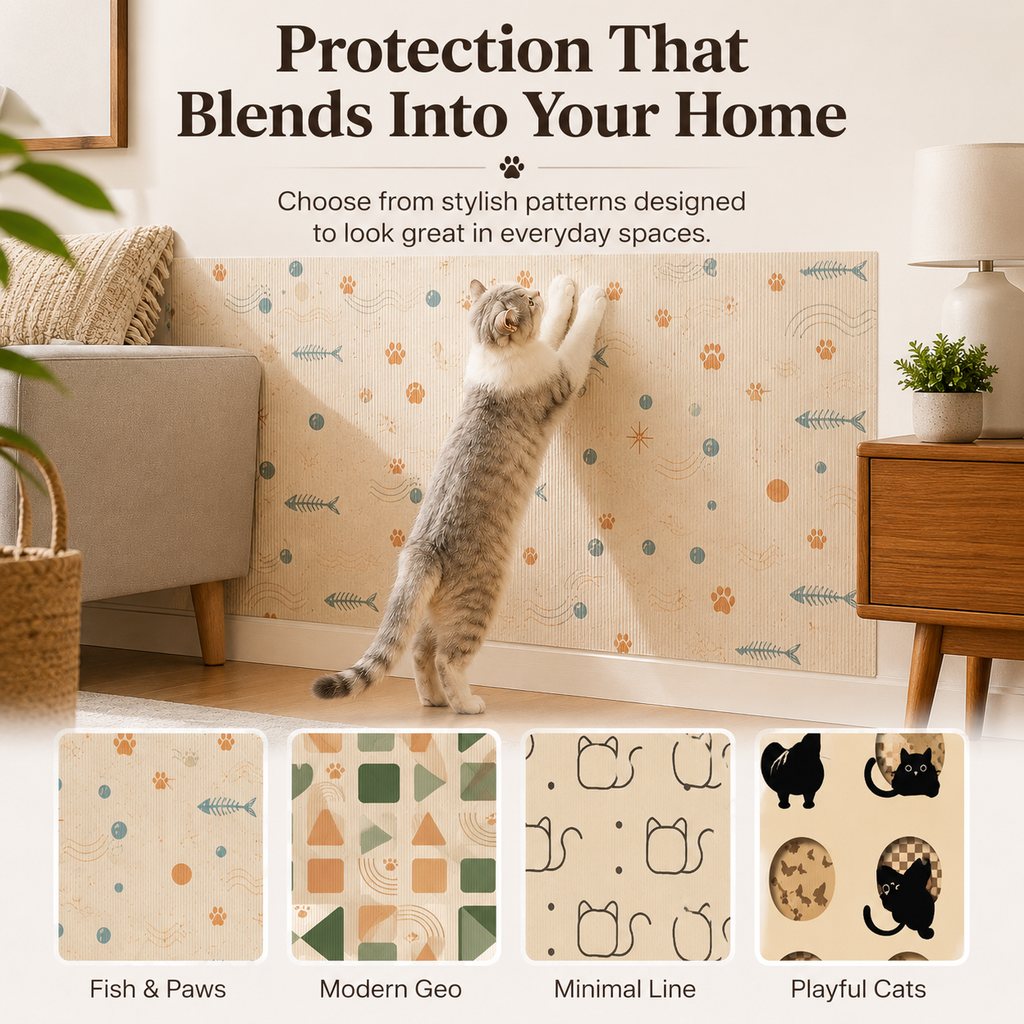 Ortekor Self-Adhesive Cat Scratch Mat for Wall & Furniture Protection – Cuttable Cat Scratching Pad for Sofa, Door, Bedside & Home Surfaces