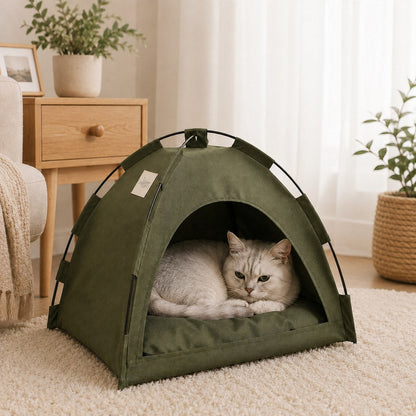 Ortekor Cozy Foldable Cat Tent Bed for Apartment Naps - Breathable Hideaway with Removable Cushion