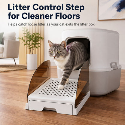 Ortekor Adjustable Cat Litter Box Step with Pull-Out Tray for Cleaner Floors