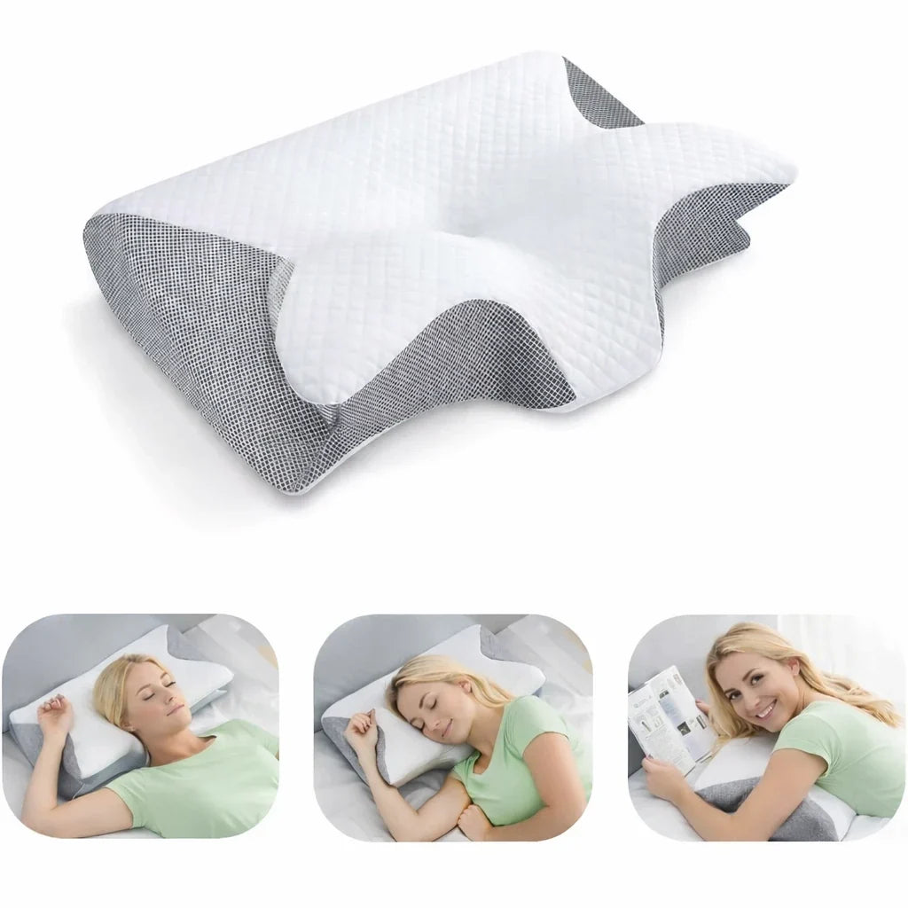 Contoured Memory Foam Sleep Pillow for Neck Alignment & Spinal Support – Dual-Height Design for Back, Side & Stomach Sleepers – Reduces Morn