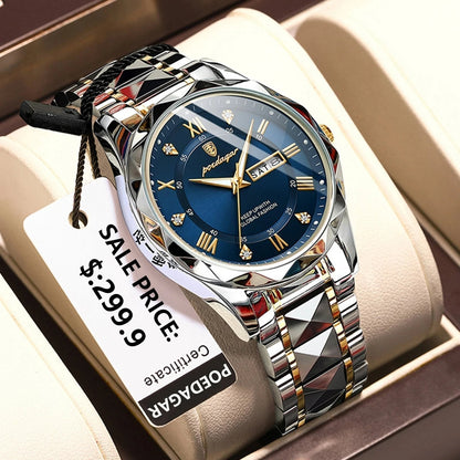 Men's Analog Quartz Watch with Luminous Hands, Date Window, and Stainless Steel Band for Business & Everyday Wear