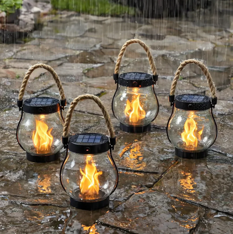 USB Rechargeable Portable Lantern with Hemp Handle & Auto Light Sensor for Patio Deck Porch Bedroom Camping Outdoor Indoor Ambient Lighting