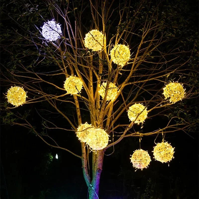 Esfera de luz LED tejida de 8 pulgadas, resistente a la intemperie, colgante para exteriores, ideal para patios, jardines, terrazas y fiestas, conectable, luz ambiental