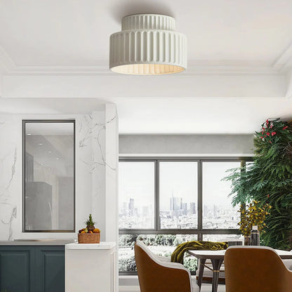 Lámpara de techo de resina de montaje empotrado, casquillo E27, pantalla texturizada, color blanco, para cocina, dormitorio, pasillo, perfil bajo, diseño escandinavo minimalista moderno