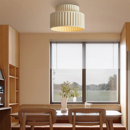 Lámpara de techo de resina de montaje empotrado, casquillo E27, pantalla texturizada, color blanco, para cocina, dormitorio, pasillo, perfil bajo, diseño escandinavo minimalista moderno
