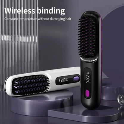Alisador de pelo inalámbrico de cerámica | Diseño recargable por USB para un peinado elegante y sin frizz en cualquier lugar