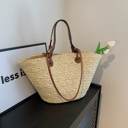Woven Straw Summer Tote Bag with Spacious Interior for Beach, Travel & Everyday Use | Lightweight Natural Shoulder Bag
