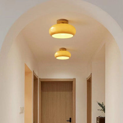 Recessed Wood Flush Mount Ceiling Light with Glass Shade for Living Room & Dining Room – Modern Indoor Lighting Fixture