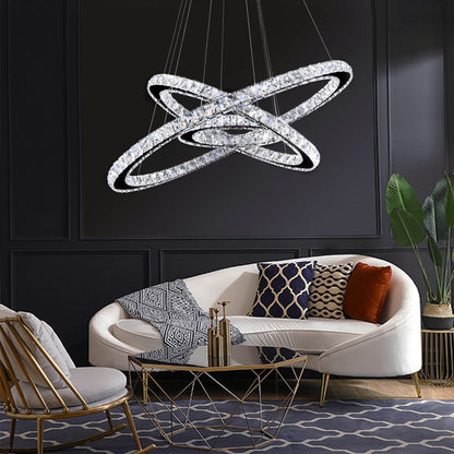 Adjustable Circle Hanging Light Fixture with K9 Crystal Accents for Dining Room & Living Room