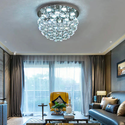 Sparkling Tiered Crystal Ceiling Light Fixture 9-Socket Chrome Finish for Dining Room Bedroom Living Room Contemporary Semi-Flush Mount