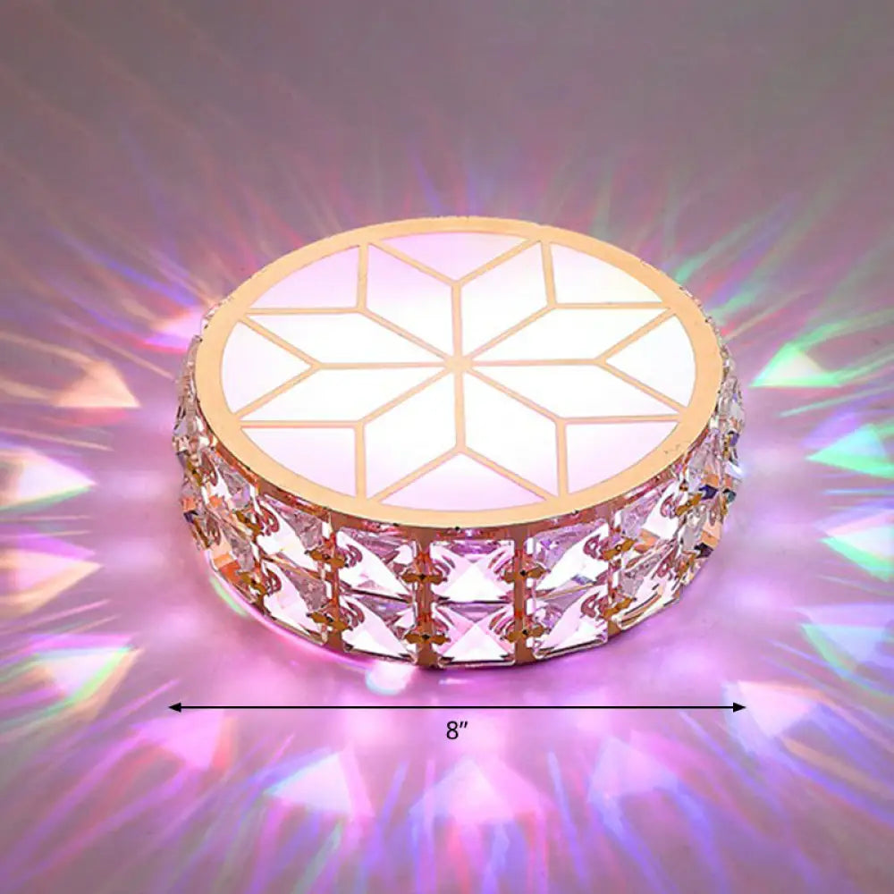 Round Crystal Flush Mount LED Ceiling Light 6" 8" Champagne Gold Modern Entryway Hallway Lighting Fixture Close to Ceiling Surface Mount