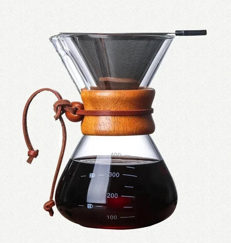 Pour-Over Coffee Maker Glass Carafe & Cone Dripper Brewing Set – Manual Single-Origin Filter Kit for Home Barista