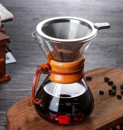 Pour-Over Coffee Maker Glass Carafe & Cone Dripper Brewing Set – Manual Single-Origin Filter Kit for Home Barista