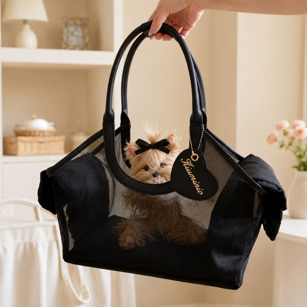 Ortekor Chic Mesh Pet Carrier Tote for Cafe Runs & Vet Visits - Breathable Small Dog & Cat Travel Bag