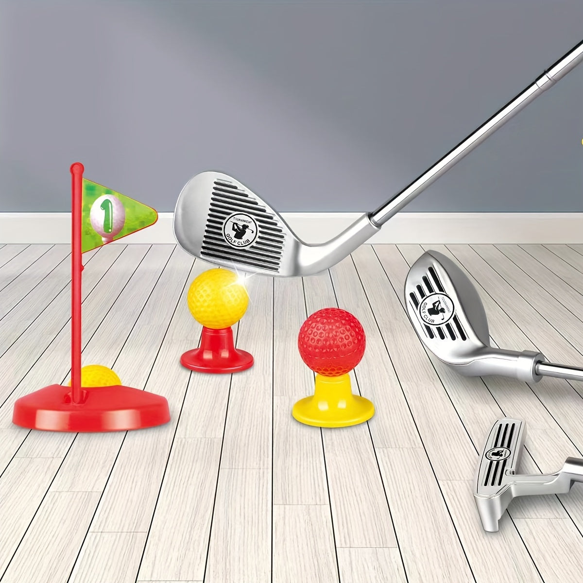 Junior Putting Practice Kit with Height-Adjustable Shafts for Toddlers & Elementary Players – Includes Greens Targets, Plastic Putters &