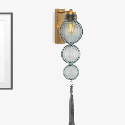 Round Glass Wall Sconce with Decorative Tassel | Asian-Inspired Globe Fixture | Chrome or Brass Finish for Living Room, Hallway, Bedroom